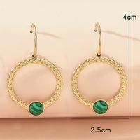 Fashion New Normcore Malachite Round Shaped Stainless Steel Earrings Women main image 3