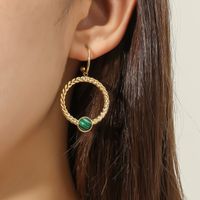 Fashion New Normcore Malachite Round Shaped Stainless Steel Earrings Women main image 4