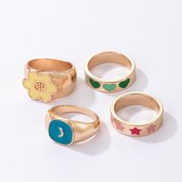 Retro Colorful Oil Dripping Heart Flower Star Moon Ring 4-piece Set main image 3