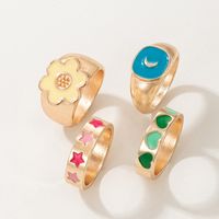 Retro Colorful Oil Dripping Heart Flower Star Moon Ring 4-piece Set main image 4