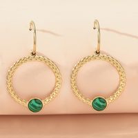 Fashion New Normcore Malachite Round Shaped Stainless Steel Earrings Women sku image 1