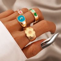 Retro Colorido Aceite Goteo Corazón Flor Estrella Luna Anillo Conjunto De 4 Piezas sku image 1