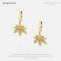 Fashion Gold-plated Zircon Maple Leaf Earrings sku image 1