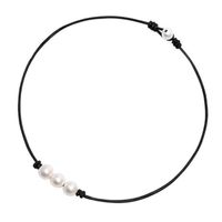 Simple Fashion Leather Rope Woven Three Pearl Necklace main image 2