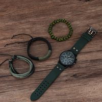 Army Style Student Sports Three Eyes Calendar Watch Men's Quartz Watch And Bracelet Set main image 4