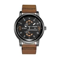 Digital Face Large Dial Calendar Men's Watch Casual Leather Watch Strap Quartz Watch main image 3