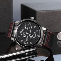 Digital Face Large Dial Calendar Men's Watch Casual Leather Watch Strap Quartz Watch main image 4
