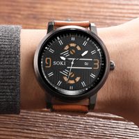 Digital Face Large Dial Calendar Men's Watch Casual Leather Watch Strap Quartz Watch main image 5
