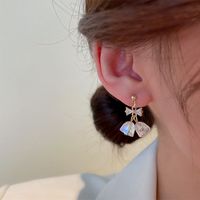 Fashion Cute Bow Crystal Bell Geometric Shaped Copper Earrings main image 3