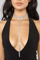 Simple Fashion Double Layer Long Tassels  Inlaid Rhinestone Necklace main image 5