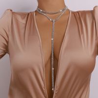 Simple Fashion Double Layer Long Tassels  Inlaid Rhinestone Necklace main image 4