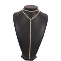 Simple Fashion Double Layer Long Tassels  Inlaid Rhinestone Necklace main image 3