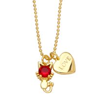 Fashion Cute Cat Heart Pendant Clavicle Chain Necklace Wholesale sku image 1