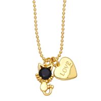 Fashion Cute Cat Heart Pendant Clavicle Chain Necklace Wholesale main image 3
