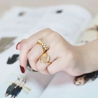 Fashion Pearl Crown Heart Shape  Open Adjustable Index Finger Ring main image 5