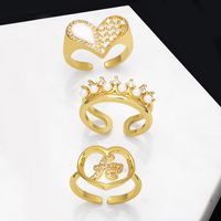 Fashion Pearl Crown Heart Shape  Open Adjustable Index Finger Ring main image 1