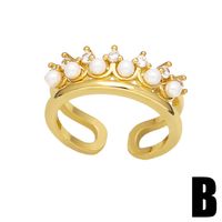 Fashion Pearl Crown Heart Shape  Open Adjustable Index Finger Ring main image 2