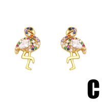 Fashion Creative Colorful Zircon Inlaid Pearl Little Bee Flamingo Ear Studs main image 3