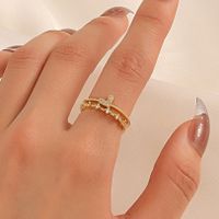Fashion Double Layers Heart Zircon Inlaid Open Copper Ring main image 1