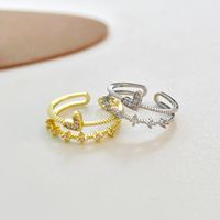 Fashion Double Layers Heart Zircon Inlaid Open Copper Ring main image 4