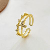 Fashion Double Layers Heart Zircon Inlaid Open Copper Ring main image 6