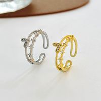 Fashion Double Layers Heart Zircon Inlaid Open Copper Ring main image 5