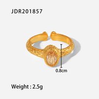 الرجعية نمط البيضاوي الزركون 18k الذهب مطلي الفولاذ المقاوم للصدأ حلقة sku image 1