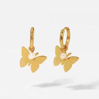 New Style 18k Gold Plated Smooth Butterfly Pearl Pendant Stainless Steel Earrings main image 4