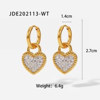 New Style 18k Gold Plated Heart-shaped Lock Inlaid Black White Zircon Pendant Stainless Steel Earrings sku image 2