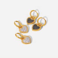 New Style 18k Gold Plated Heart-shaped Lock Inlaid Black White Zircon Pendant Stainless Steel Earrings main image 3