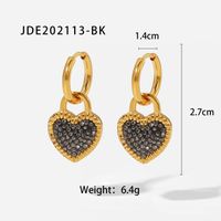 New Style 18k Gold Plated Heart-shaped Lock Inlaid Black White Zircon Pendant Stainless Steel Earrings sku image 1