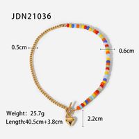 Ins Style Colorful Ceramic Beaded Stitching Cuban Link Chain 18k Gold Ot Buckle Love Pendant Stainless Steel Necklace Neck Accessories Female sku image 1