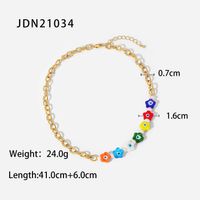 New Fashion Style 18k Gold Plated Stainless Steel Colored Glaze Flower Stitching Cross Chain Necklace sku image 1
