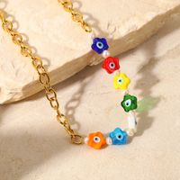New Fashion Style 18k Gold Plated Stainless Steel Colored Glaze Flower Stitching Cross Chain Necklace main image 3