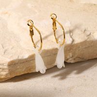 Fashion 18k Gold White Magnolia Flower Pendant Stainless Steel Earrings main image 6