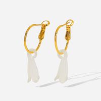 Fashion 18k Gold White Magnolia Flower Pendant Stainless Steel Earrings main image 5