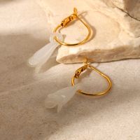 Fashion 18k Gold White Magnolia Flower Pendant Stainless Steel Earrings main image 3