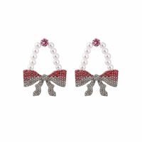 Fashion Inlay Rhinestone Artificial Pearl Fully-jewelled Bow Earrings main image 5
