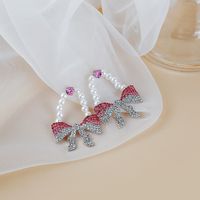 Fashion Inlay Rhinestone Artificial Pearl Fully-jewelled Bow Earrings main image 6