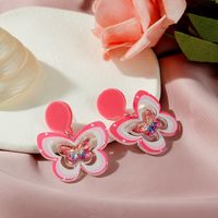 Cartoon Three-dimensional Printing Butterfly Sweet Pink Cute Copper Earrings main image 3