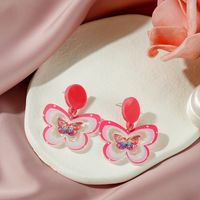 Cartoon Three-dimensional Printing Butterfly Sweet Pink Cute Copper Earrings main image 4