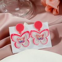 Cartoon Three-dimensional Printing Butterfly Sweet Pink Cute Copper Earrings main image 1