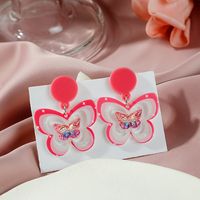 Cartoon Three-dimensional Printing Butterfly Sweet Pink Cute Copper Earrings main image 2