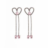 Fashion Large Heart Shaped Long Tassel Inlay Rhinestone Alloy Earrings main image 4