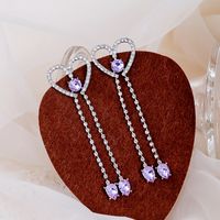 Pendientes De Aleación De Diamantes De Imitación Con Incrustaciones De Borla Larga En Forma De Corazón Grande De Moda main image 5