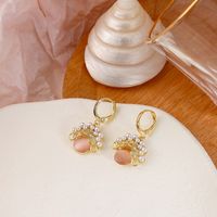 Fashion Pink Opal Inlaid Pearl Simple Sweet Alloy Earrings main image 3