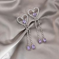 Pendientes De Aleación De Diamantes De Imitación Con Incrustaciones De Borla Larga En Forma De Corazón Grande De Moda main image 6