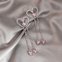 Pendientes De Aleación De Diamantes De Imitación Con Incrustaciones De Borla Larga En Forma De Corazón Grande De Moda sku image 2