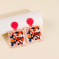 Fashion New Oval Printing Color Square Stitching Pattern Acrylic Earrings main image 4