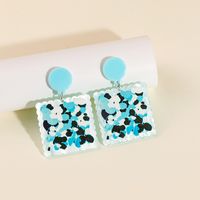 Fashion New Oval Printing Color Square Stitching Pattern Acrylic Earrings sku image 2